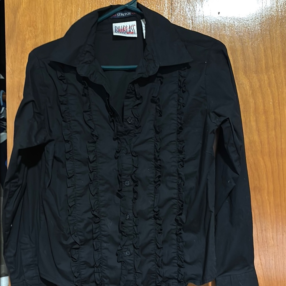 Black Ruffled Button-Up Shirt